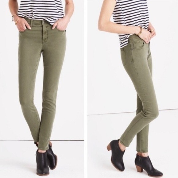 Madewell 9"Mid High Rise Skinny Jeans: Garment Dyed Olive Army Green Size 24 - Picture 13 of 13